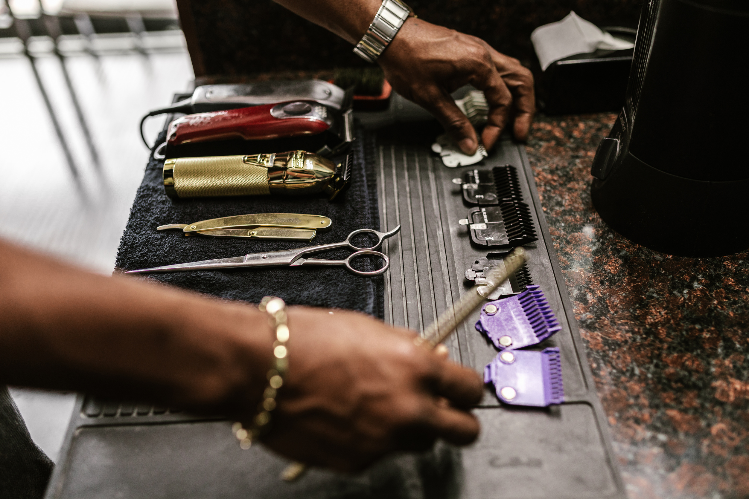 Barber's Tools on a Black Mat
